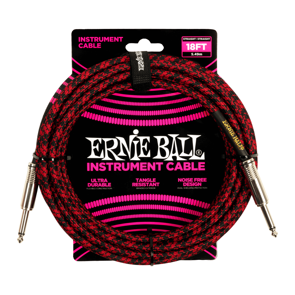 18' BRAIDED STRAIGHT / STRAIGHT INSTRUMENT CABLE - RED BLACK