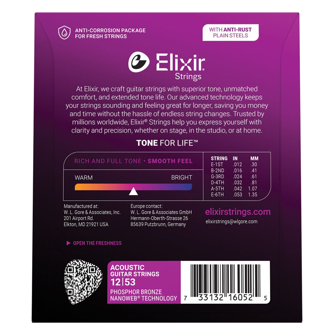 Elixir 12-53 Nanoweb - Phosphor Bronze Acoustic Set