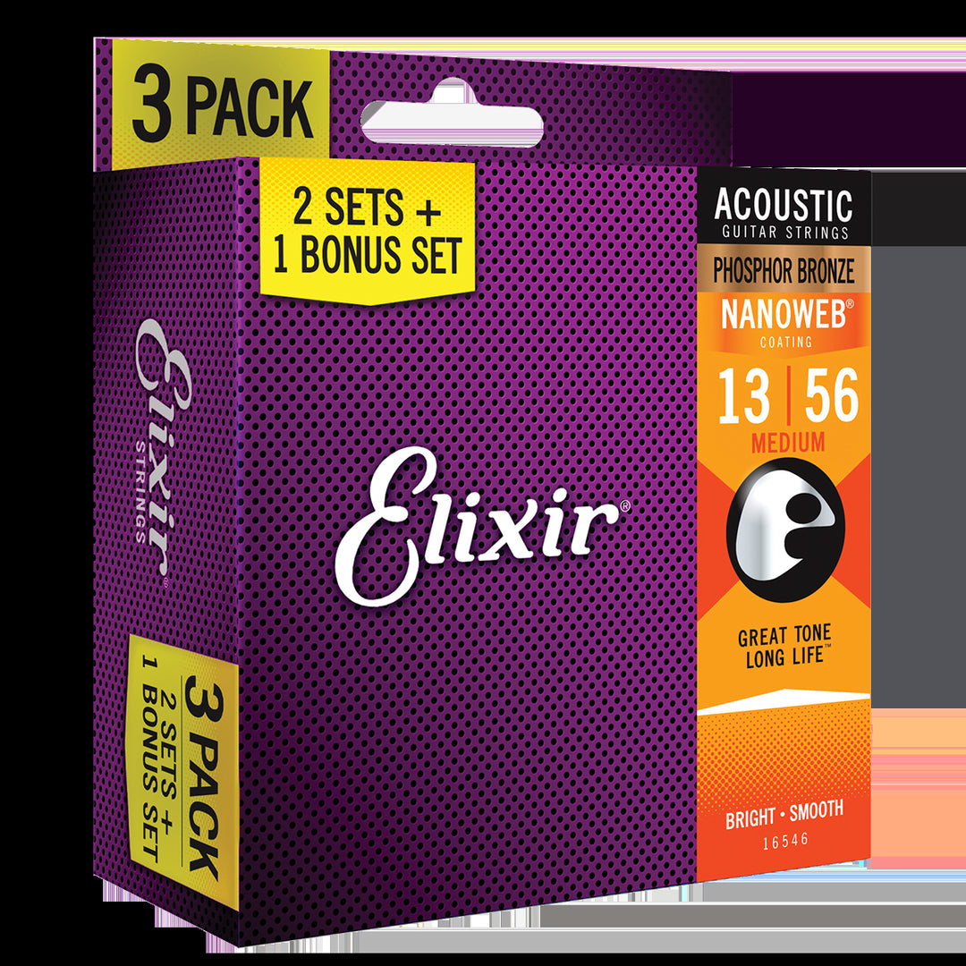 Elixir Nano Electric Medium 13-56 3 Pack