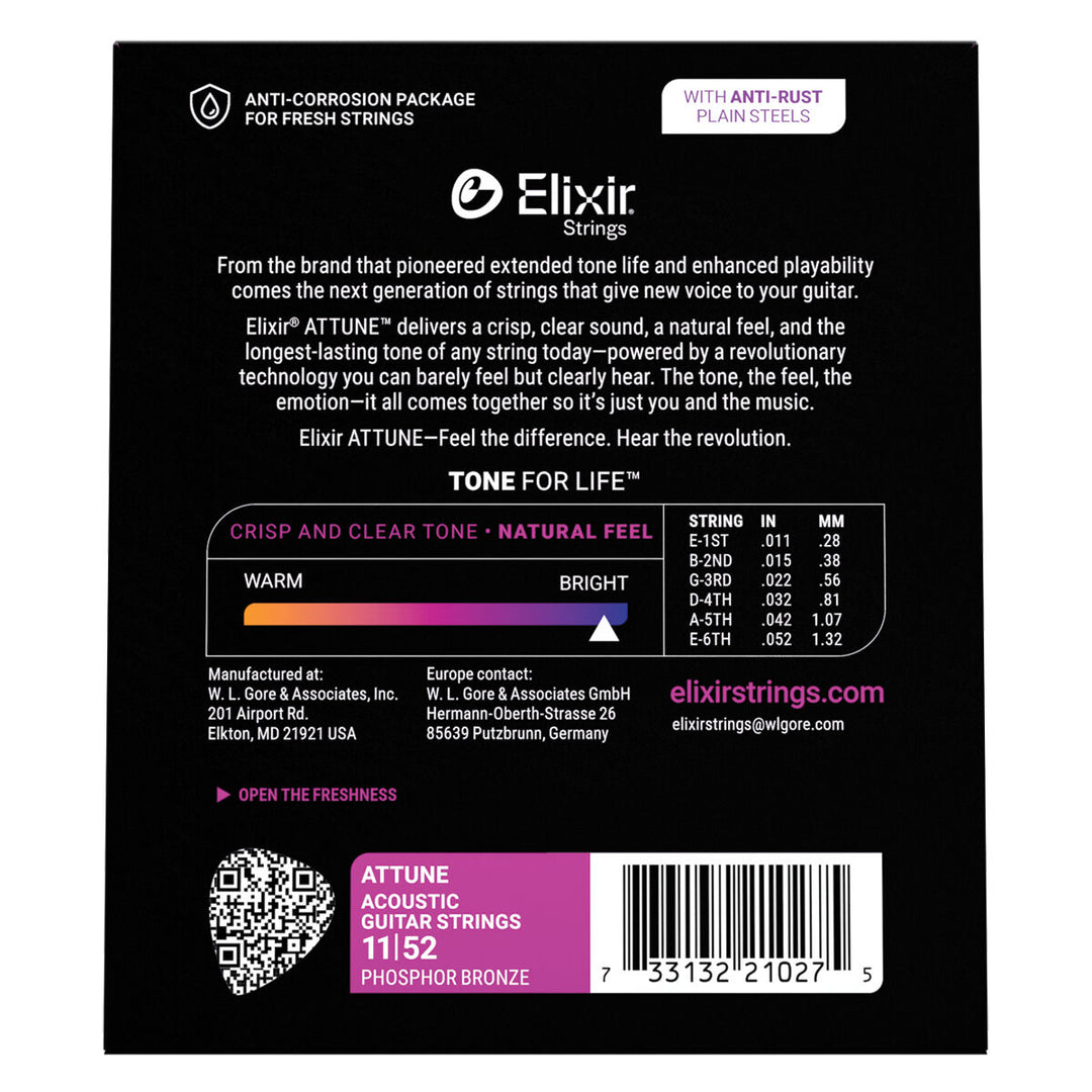 Elixir Attune Phosphor Bronze Custom Light 11-52