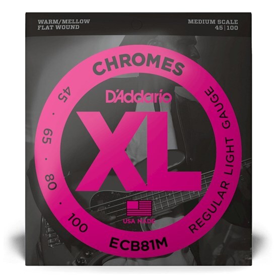 D'Addario ECB81M Chromes Bass Guitar Strings, Light, 45-100, Medium Scale