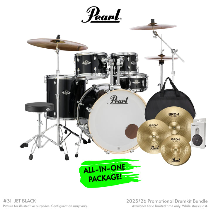 Pearl Export Plus 22" Fusion Plus Drum Kit 6pc WITH 8" TOM - Jet Black