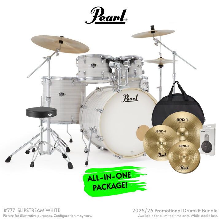Pearl Export Plus 5pc 22" Fusion Plus Kit Package (W/Pearl Cyms), Slipstream White