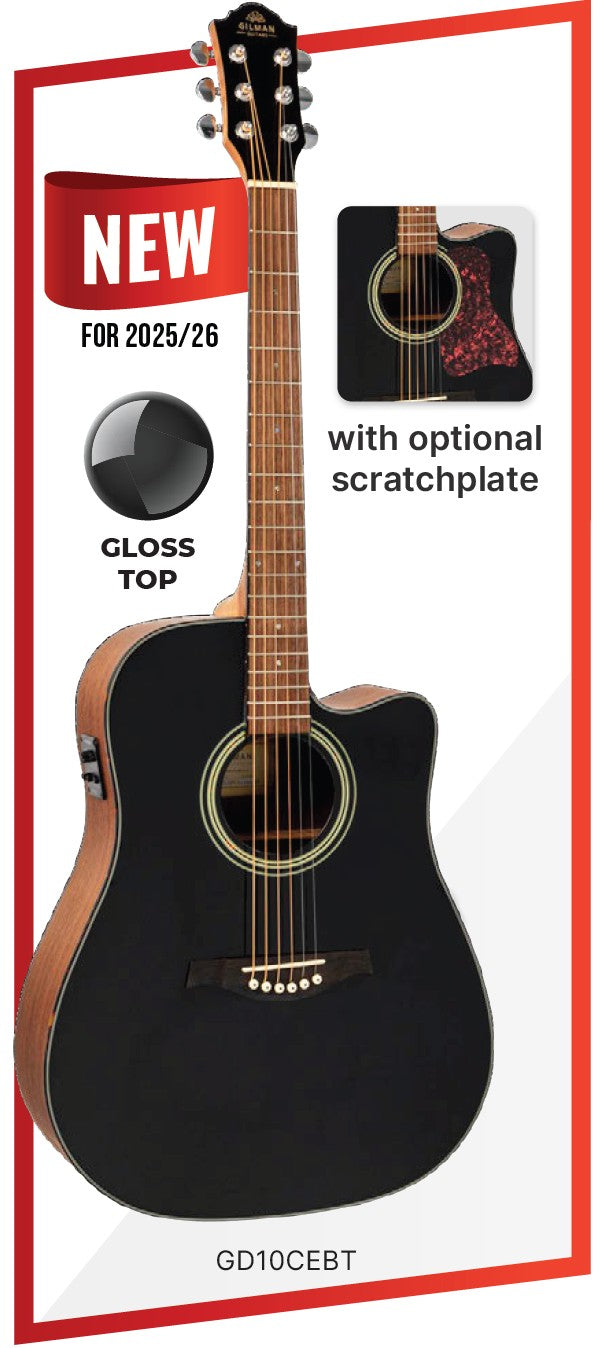 Gilman GD10CEBT Gloss Black Top Cut-away Dreadnaught Acoustic/Electric