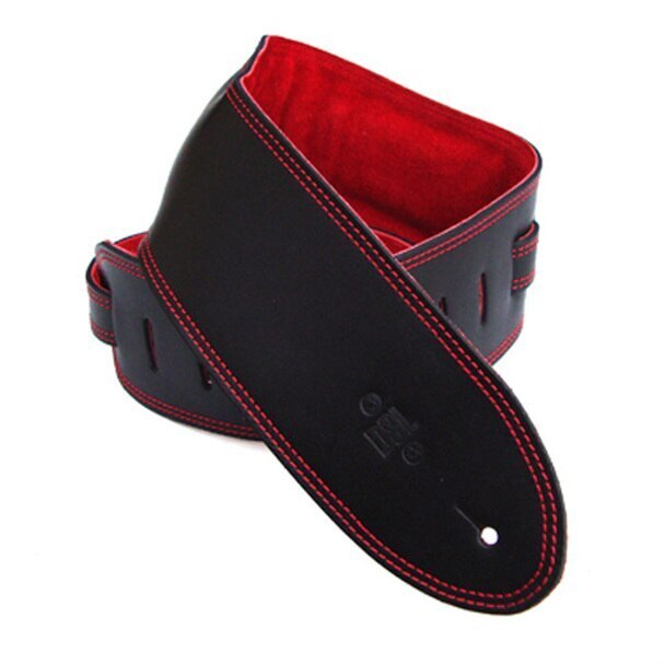 DSL 3.5 Inch Padded Suede Strap in Black/Red with Red Stitch