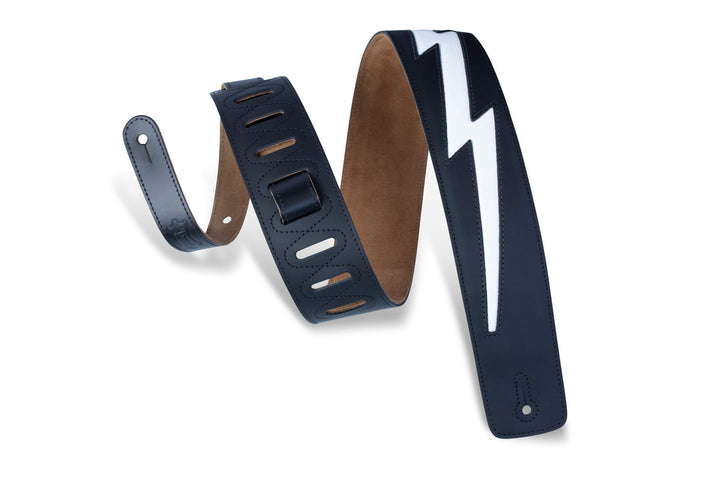LEVY'S Straps Black Leather Lightening Bolt Guitar Strap 2 1/2'' Wide