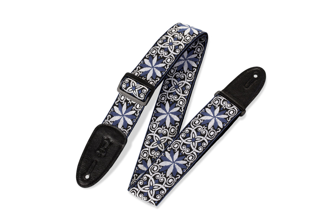 Jacquard Floral Blue & White Motif Guitar Strap 2" Wide