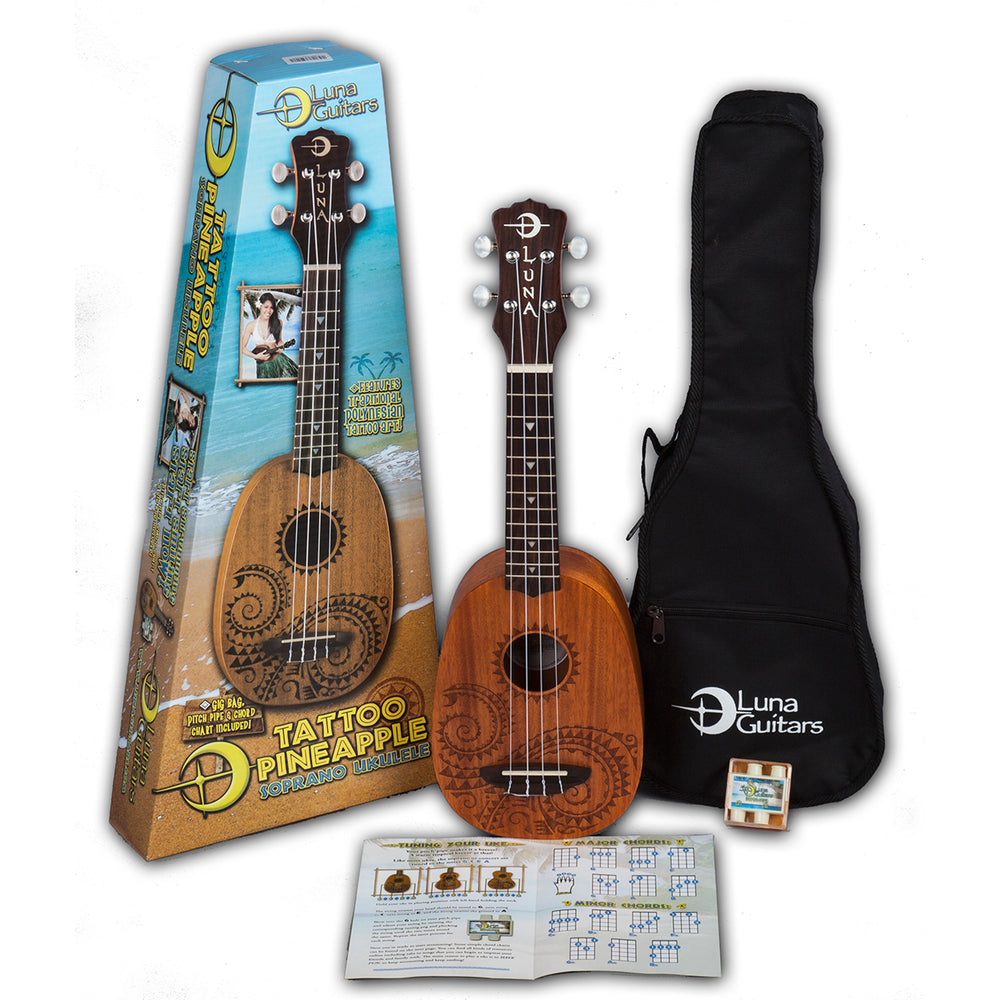 Luna Uketattoo Ukulele Pineapple Tattoo Soprano W/ Gigbag