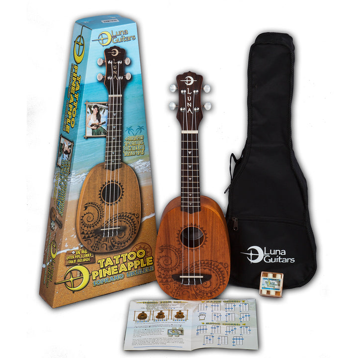 Luna Uketattoo Ukulele Pineapple Tattoo Soprano W/ Gigbag