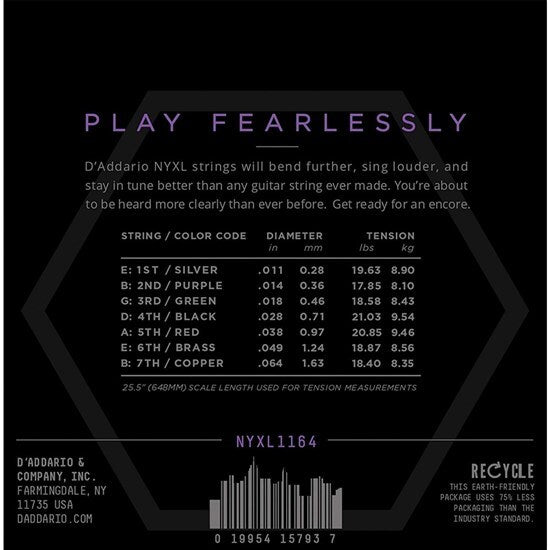D'Addario NYXL Electric Guitar String Set 11/64 7 String