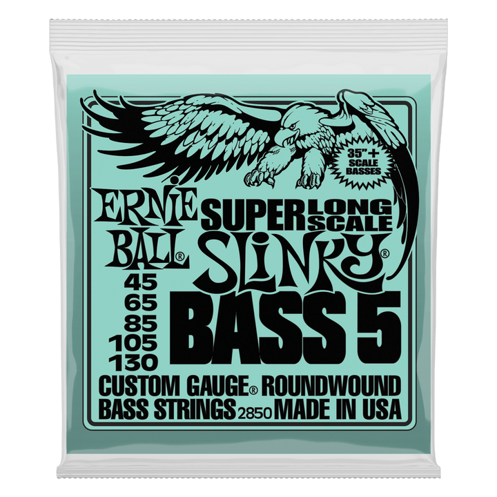 Ernie Ball Slinky Nickel Wound Super Long Scale 5-String Electric Bass Strings 45-130 Gauge