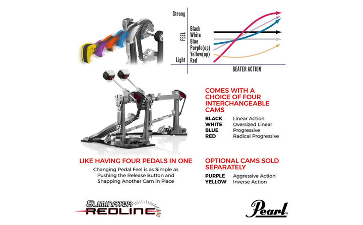 Pearl Eliminator Redline Double Bass Drum Pedal, Chain Drive