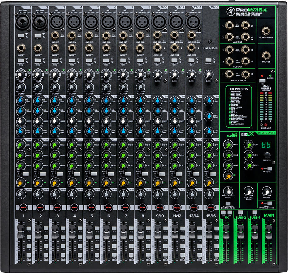 16 Channel 4-bus Professional Effects Mixer with USB