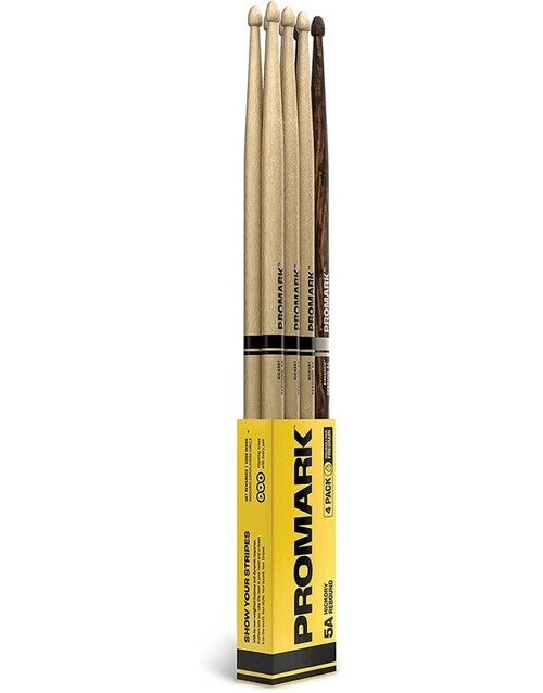 ProMark Rebound 5A Hickory Drumstick, Acorn Wood Tip, FireGrain Bonus 4-Pack