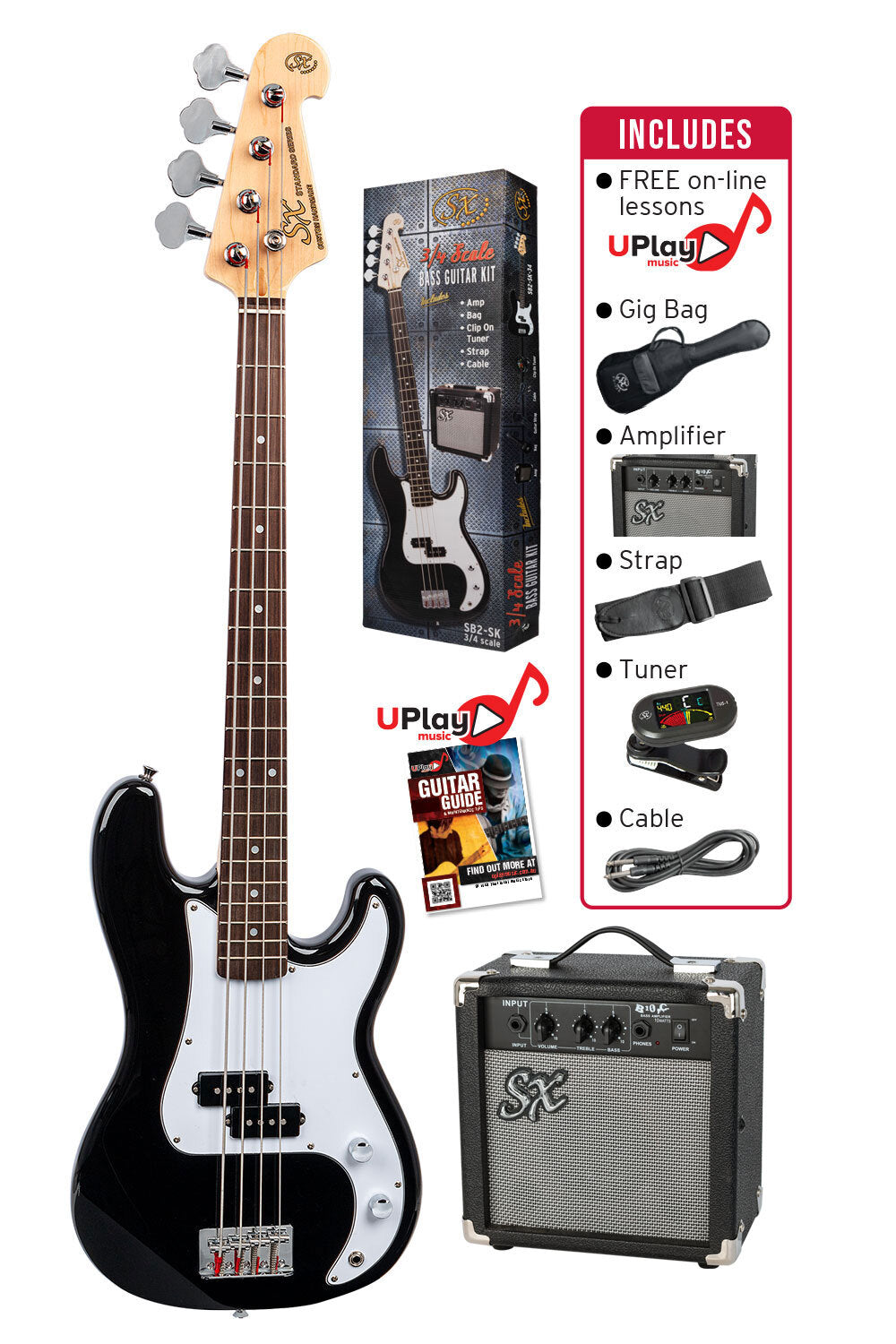Essex 3/4 Electric Bass & Amp Pack in Black