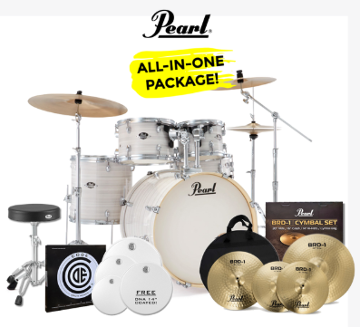 Pearl EXX Export-Plus 22" Fusion-Plus Drum Kit Package 6pc WITH 8" TOM - Slipstream White