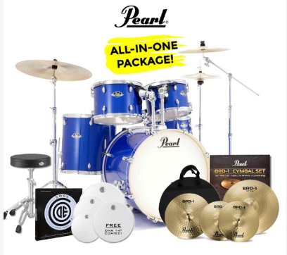 Pearl EXX Export-Plus 22" Fusion-Plus Drum Kit Package 6pc WITH 8" TOM - Midnight Blue