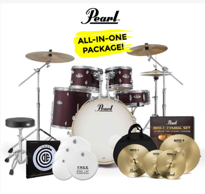 Pearl EXX Export-Plus 22" Fusion-Plus Drum Kit Package 6pc WITH 8" TOM - Satin Scarlet