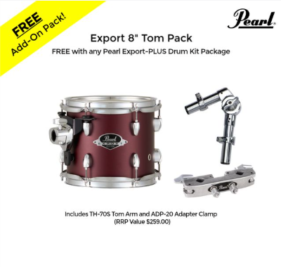 Pearl EXX Export-Plus 22" Fusion-Plus Drum Kit Package 6pc WITH 8" TOM - Satin Scarlet