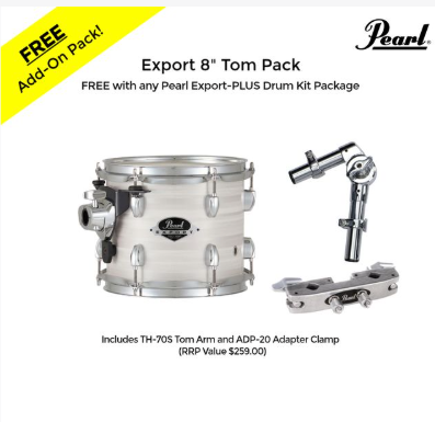 Pearl EXX Export-Plus 22" Fusion-Plus Drum Kit Package 6pc WITH 8" TOM - Slipstream White