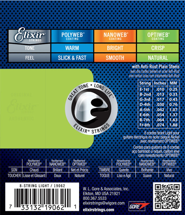Elixir Optiweb Electric Light 10-74 8-String Set