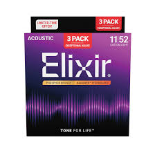 Elixir Nano Phosphor Bronze 11-52 Custom Light 3 Pack